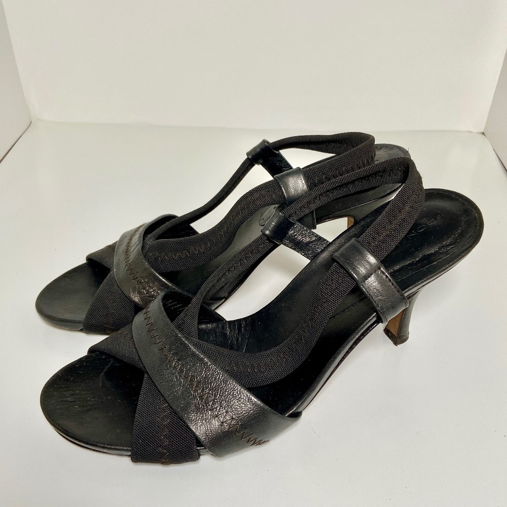 Donald J Pliner Black Leather & Stretch Strappy Dress Sandals Heels Shoes